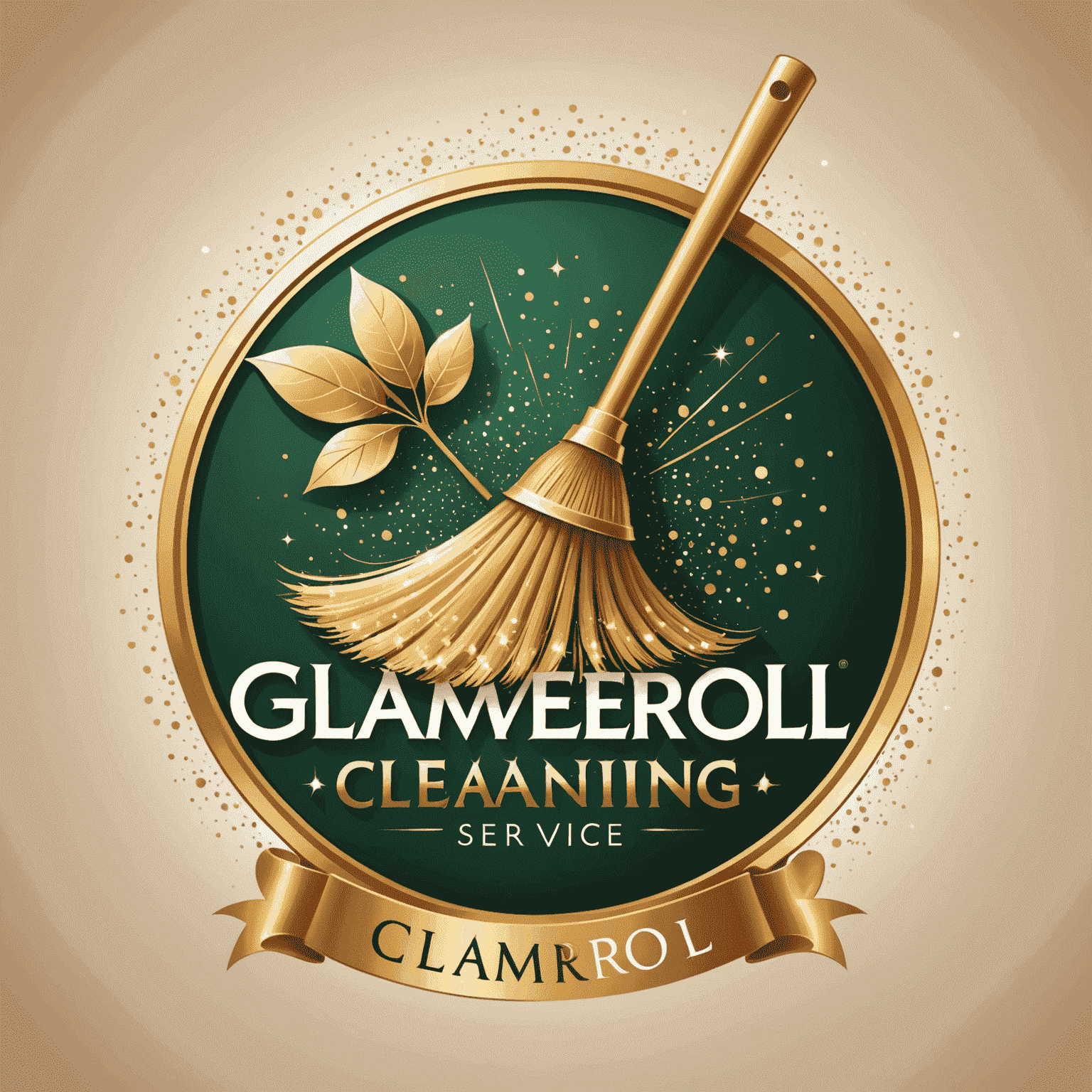 Glameroli Cleaning Service Logo featuring a stylized broom and sparkle